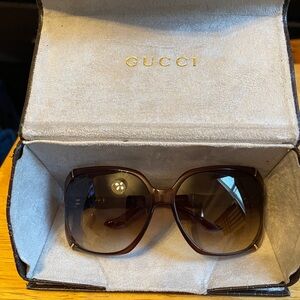 Vintage GUCCI Oversized Sunglasses / Gently Used w/ Monogram Leather Har…